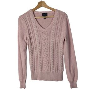 Chaps Light Pink Shimmer Metallic V-Neck‎ Cable Knit Sweater S